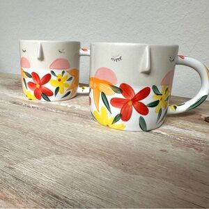Anthropologie Fotini Tikkou Floral Face Visage Coffee Tea Mugs